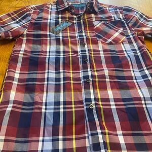Red and Blue Plaid kids button down Shirt